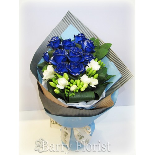 BOU 0064 10支歐洲閃爍藍色玫瑰花束